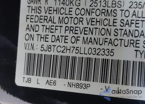 2020 Acura Rdx Advance Package from USA, damaged, VIN 5J8TC2H75LL032335